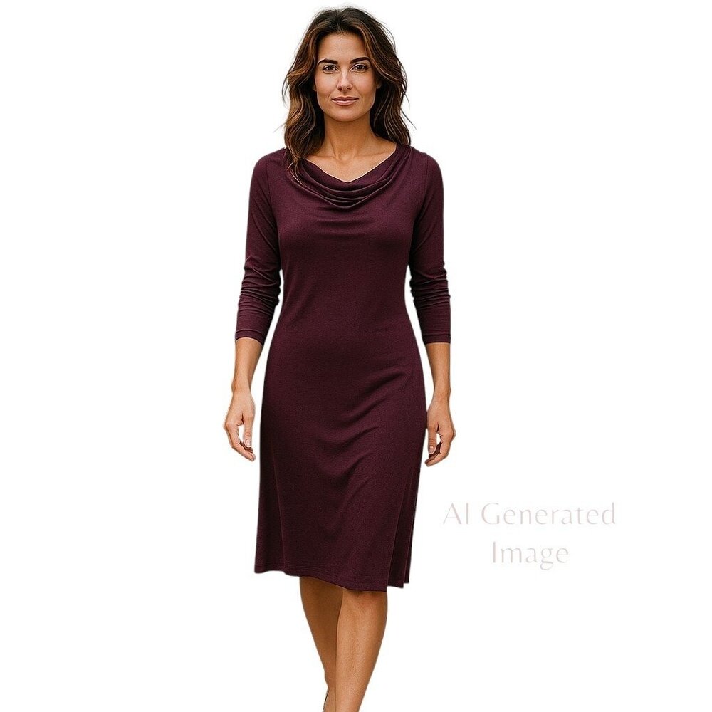 Ann Taylor Loft  Solid Purple Ruched Modal Spandex Soft Long Sleeve Dress Size M